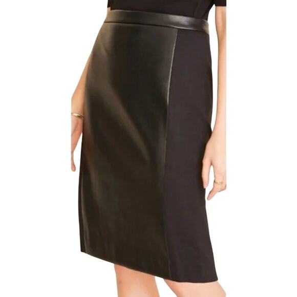 Ann Taylor Factory Dresses & Skirts - Ann Taylor Factory Petite Pencil Skirt Size 10P Black Faux Leather & Knit Panels
